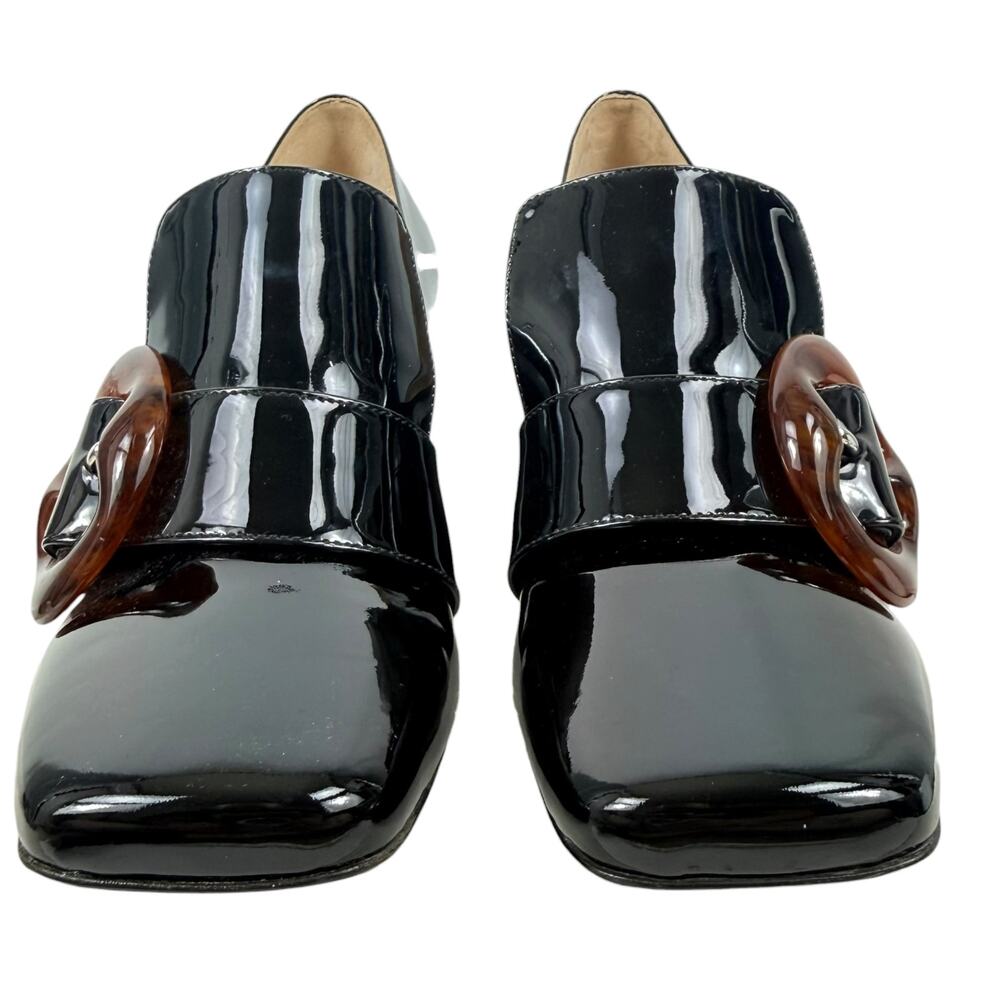 New Prada Patent Leather Amber Buckle Heeled Loafers Black Size 39 - Picture 4 of 10